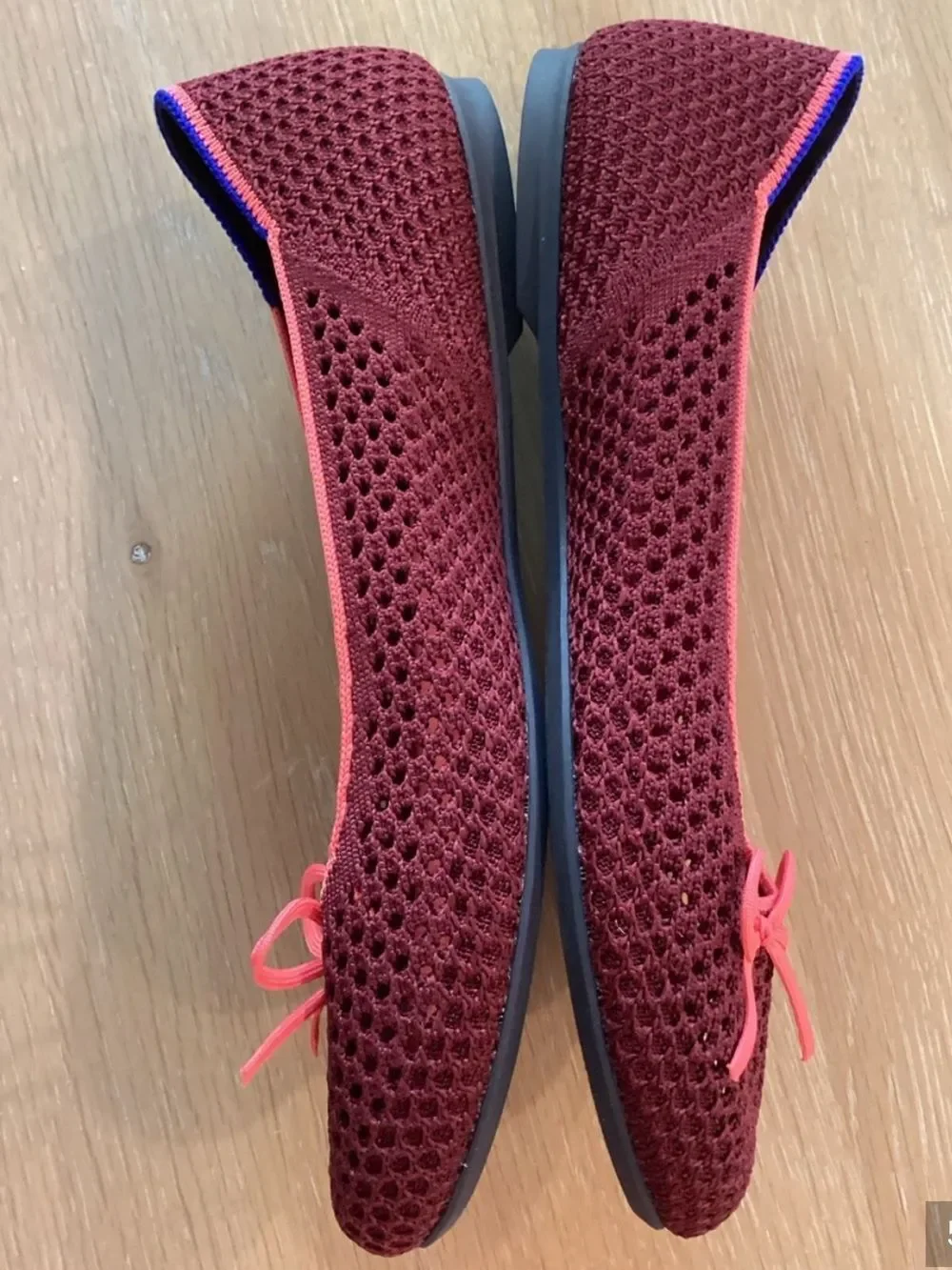 Rothy's Women's The Ballet Flat With Bows in Berry Mesh, Size 9, NWOT